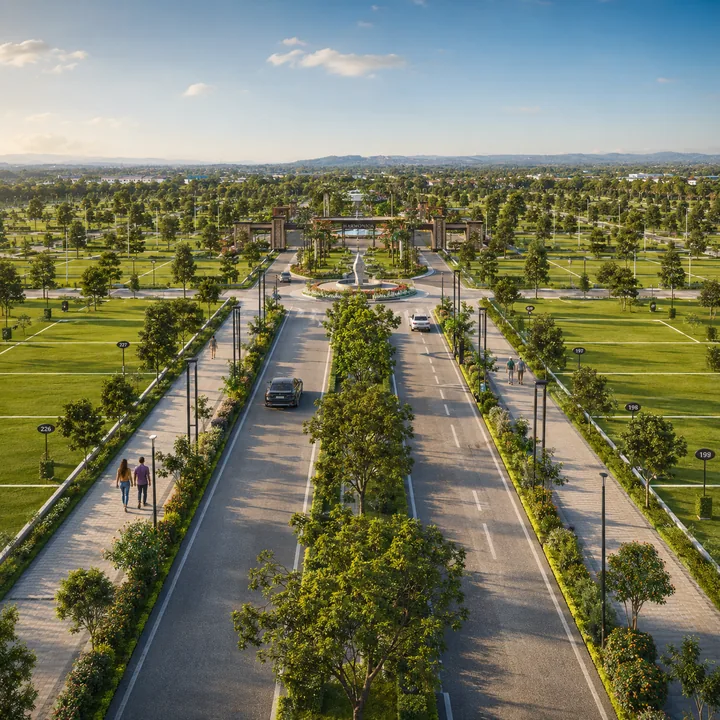 Prestige Bidadi landscaped internal avenue lined with residential plots