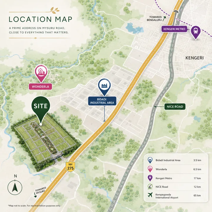 Prestige Bidadi location map showing nearby landmarks